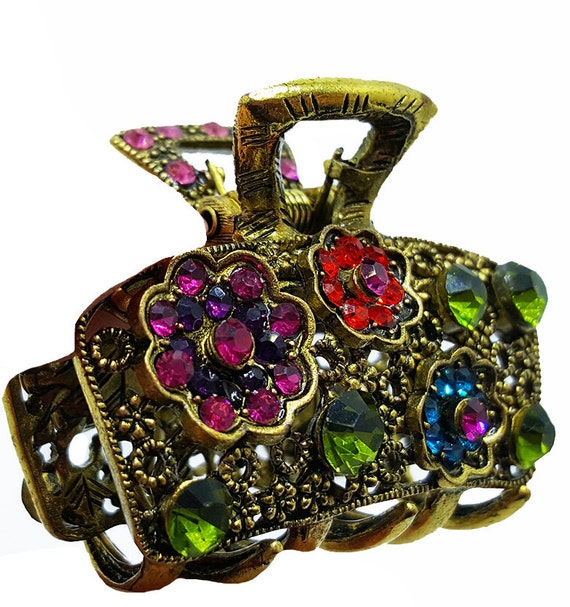 Pince à Cheveux NY FASHION ACCESSORIES - Opale Et Strass Sur Or Vieilli - 4 Cm