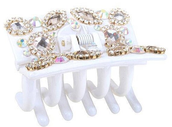 White Iridescent Crystal Hair Claw Clip (2.5 display picture 1