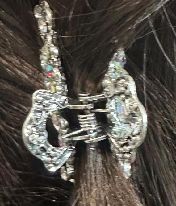 New Silver Metal Multi Floral With Iridescent Crystal 2 1/2  display picture 2