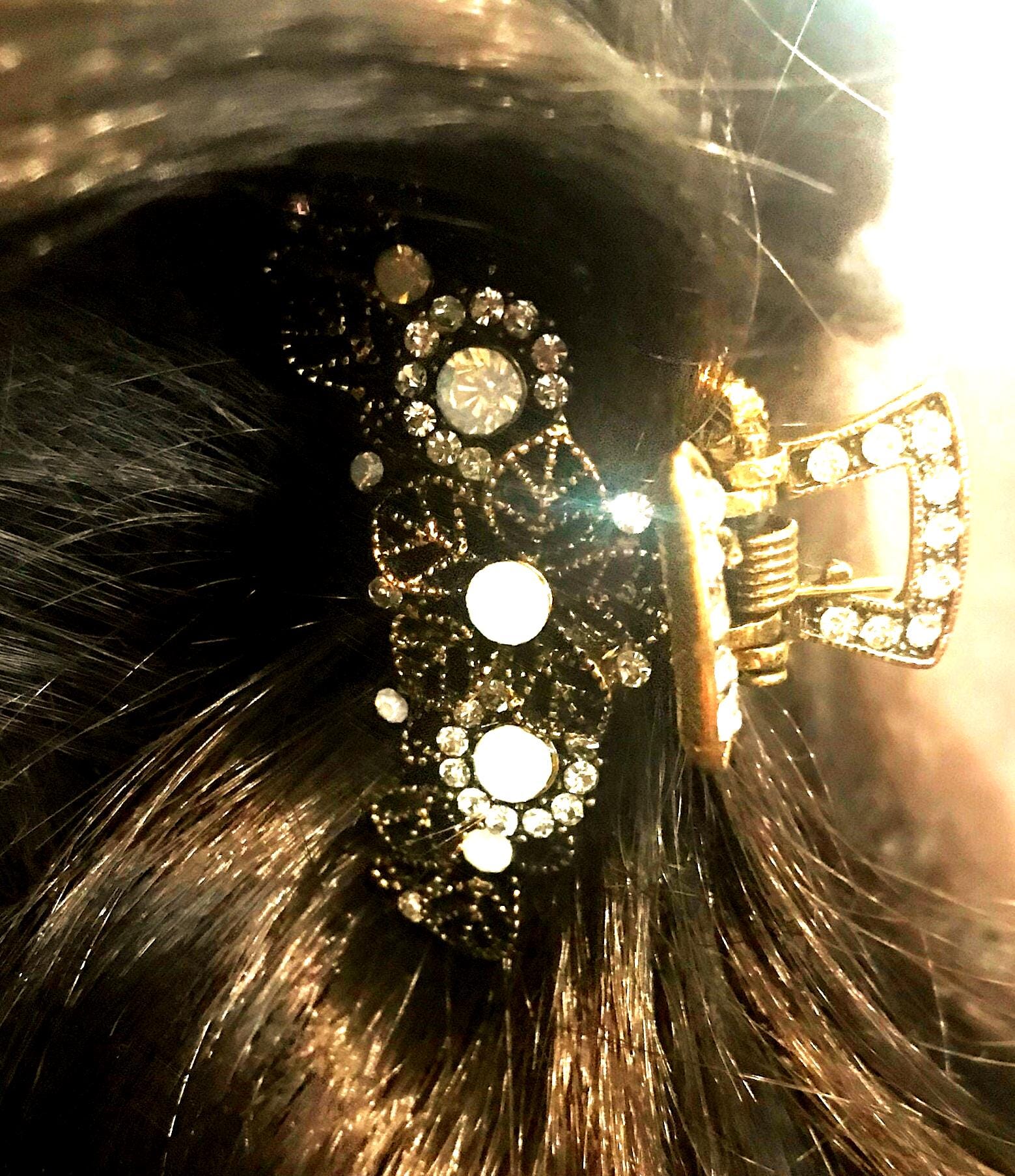 Pince à Cheveux NY FASHION ACCESSORIES - Opale Et Strass Sur Or Vieilli - 4 Cm