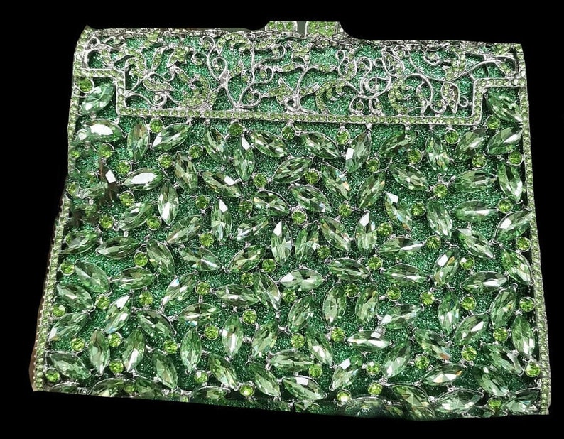 New Kiwi Rhinestone Austrian Crystal Hard Shell Clutch Evening Minaudiere Handbag