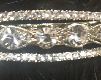 New Oval Silver With Clear Crystal 2 1/2&#39;&#39; Hair Barrette- Lever Back