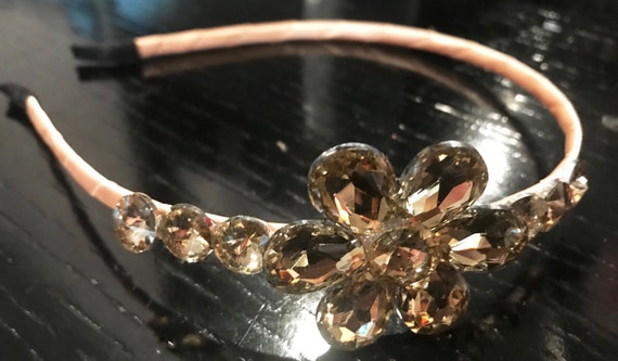 New Light Champagne Floral Crystal Headband - Etsy
