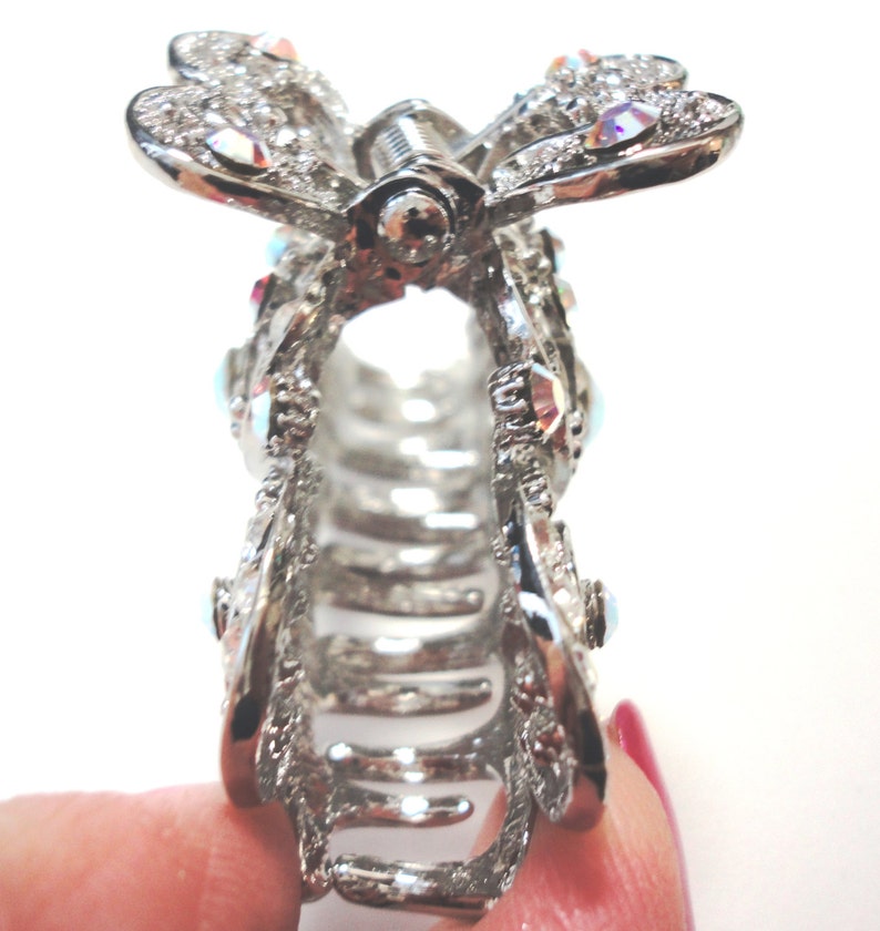 New Bridal Antique Silver /& Iridescent rhinestone Art Deco 2 34/'/' Hair Claw Clip