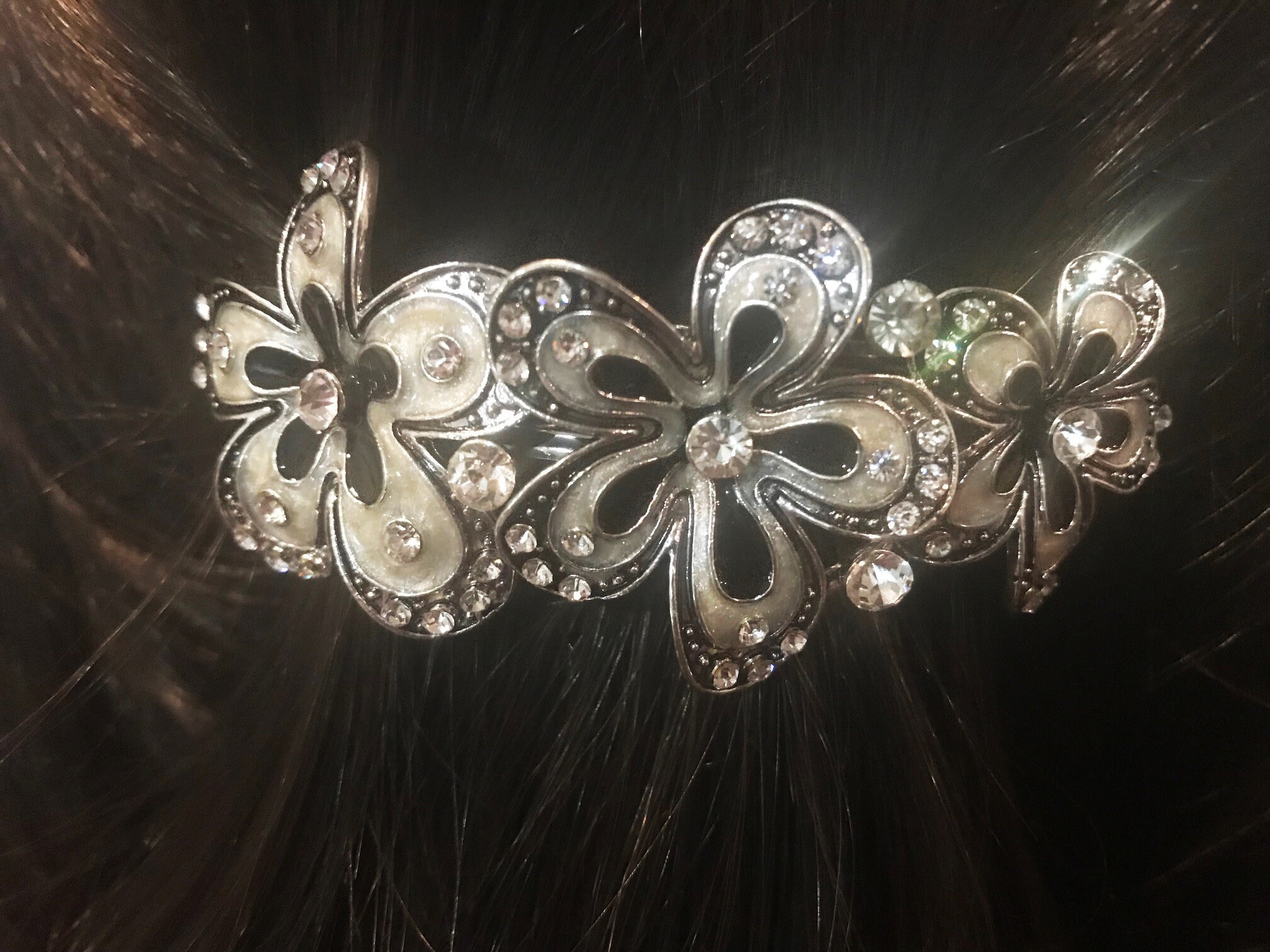 Faship Haarspange Schwarz Mit Kristallblumen – Ca. 10,2 Cm, Rhodiniert, Für Hochzeit & Besondere Anlässe