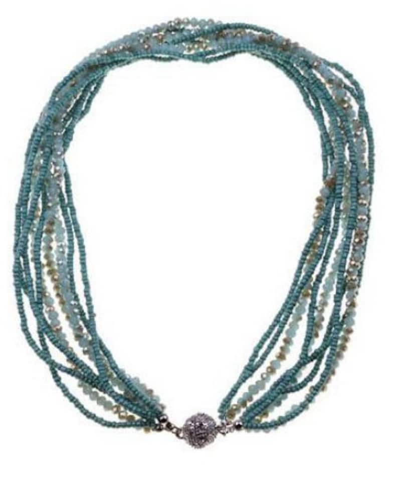 New Teal Crystal Beads Cluster Necklace Choker