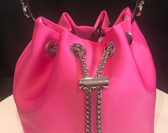 New Designer Hot Pink Satin Superior Quality Evening Pouch Bag With Austrian Crystal Handle