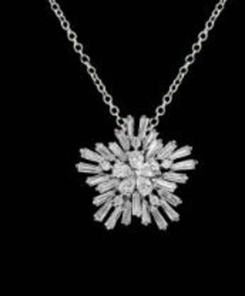 New Art Deco CZ Crystal Pendant Silver Necklace