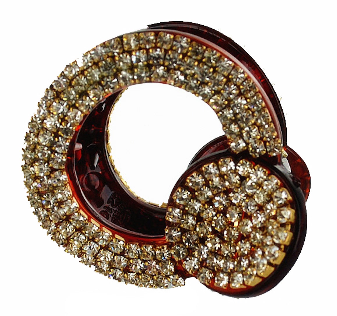 New Tortoiseshell Amber Crystal & Rhinestone Round 1.5 display picture 3