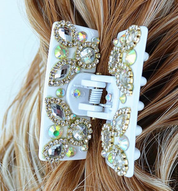 White Iridescent Crystal Hair Claw Clip (2.5