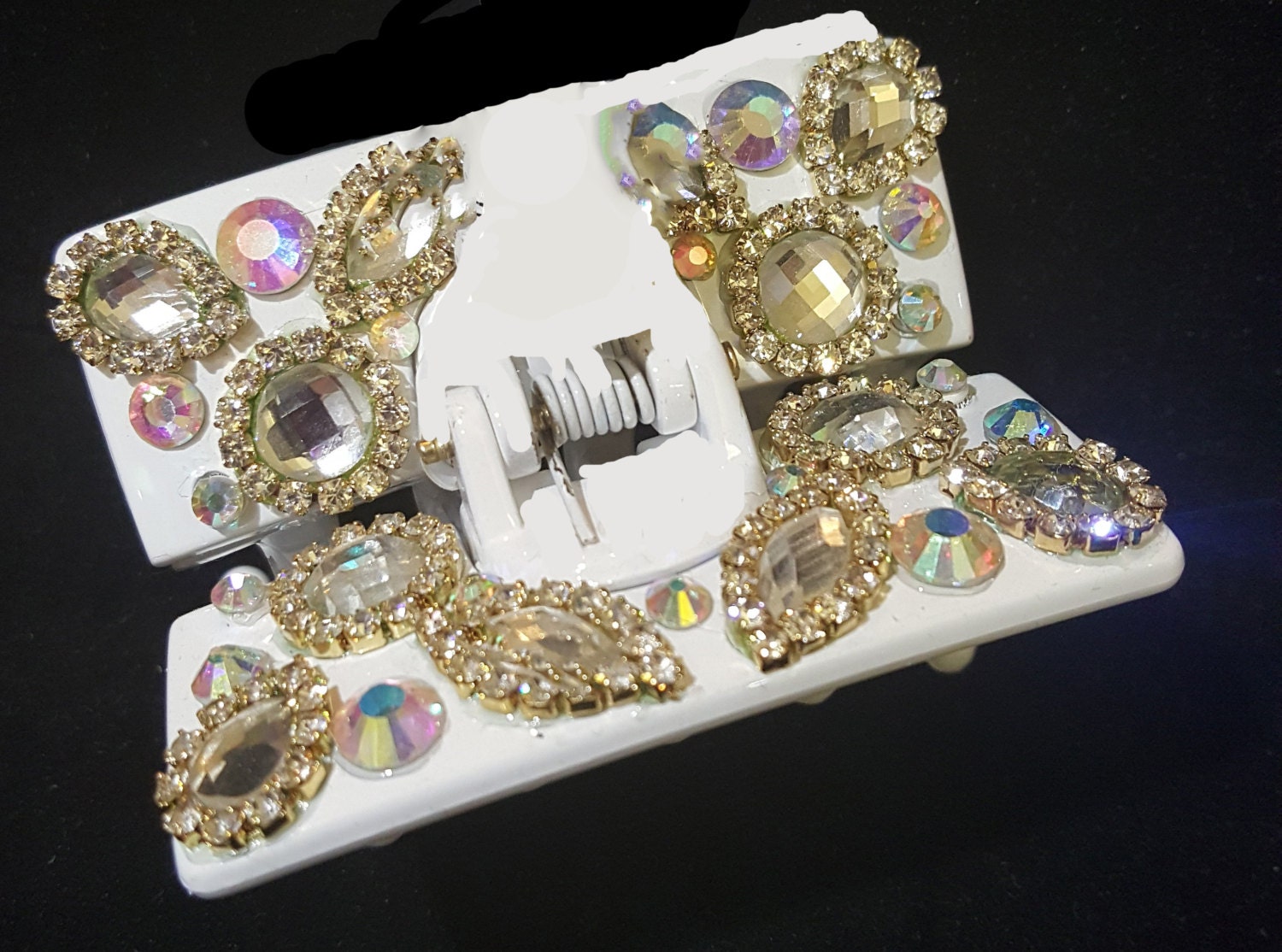 新作ホワイト、アンバー＆レインボーCZクリスタル、ラインストーン付き