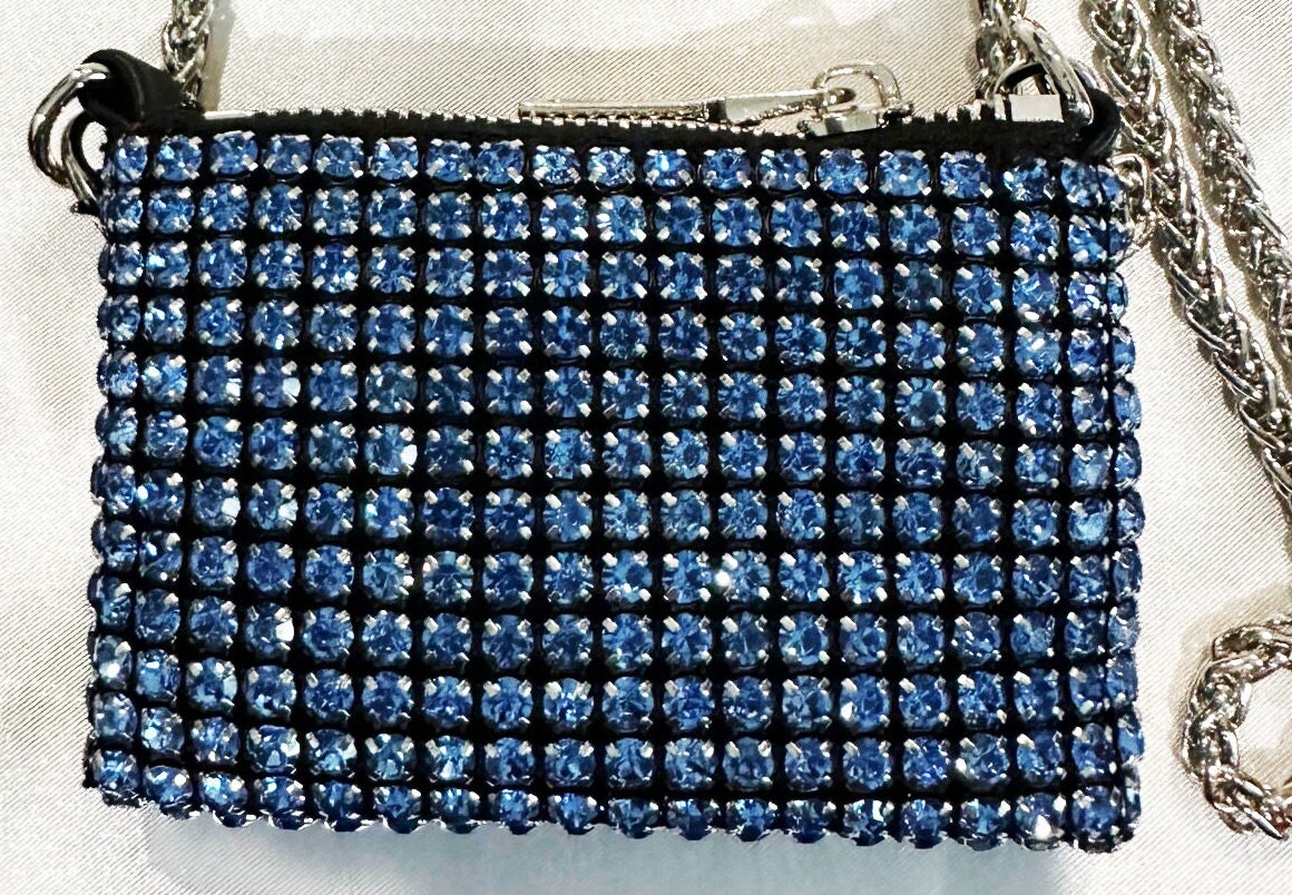 New Mini  Small  Crystal Soft Mesh Evening Clutch Handbag- With interchangeable Shoulder and hand straps Fits Iphone  5''L x 3 1/2'' H