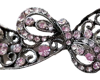 Vintage Style Rhinestone Butterfly Hair Clip - Antique Silver Finish