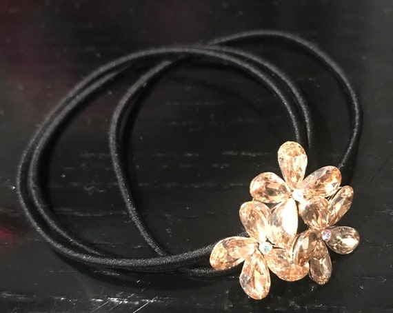 New Multi Champagne Floral Crystal With Multi Elasticized Ponytail