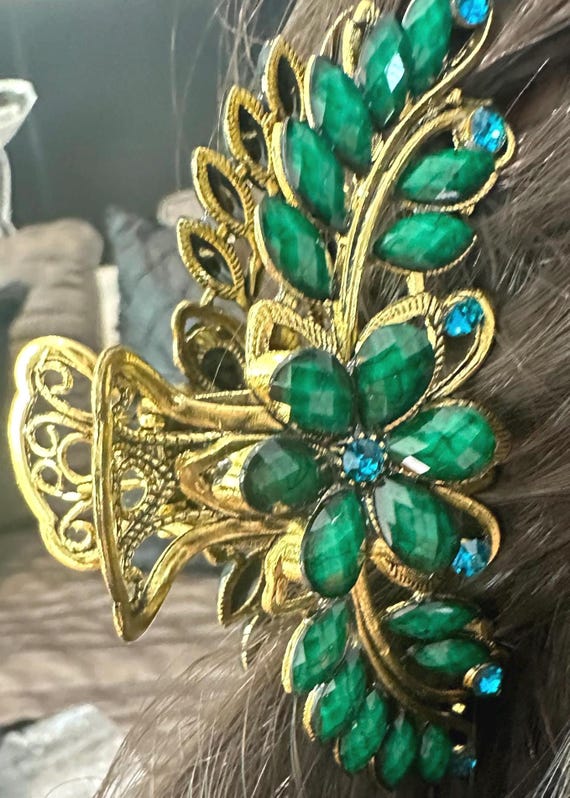 New Large Gold With Green Floral & Faux Stone 4 display picture 3