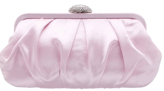 New Light Pink Inverted Pleated Satin Evening Clutch Bag With a