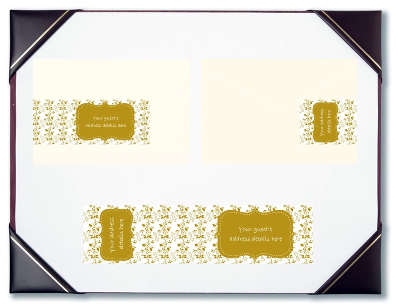 Envelope wraps lace damask gold wraparound address labels personalised labels invitations wedding engagement bridal shower baby shower