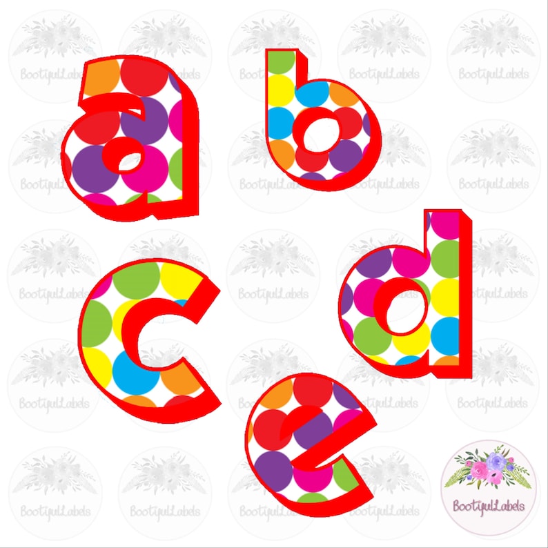 Digital download clipart alphabet bright colourful polka dots A to Z lower case letters rainbow letters png jpg clipart lower case letters