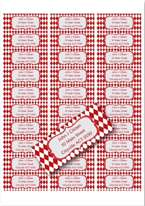 Items similar to Custom return address labels Red Argyle design matte