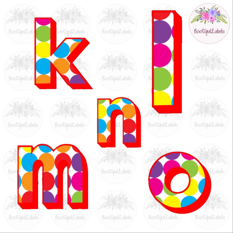 Digital download clipart alphabet bright colourful polka dots A to Z lower case letters rainbow letters png jpg clipart lower case letters