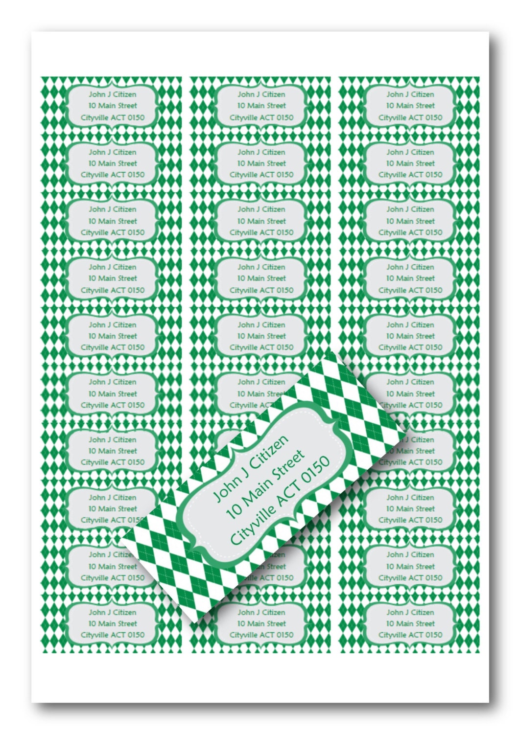 Custom return address labels Green Argyle design matte or Etsy