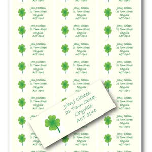 klavertjesbladige etiketten Aangepaste retouradreslabels St Patricks Irish shamrock design matte of glanzende afwerking gepersonaliseerd