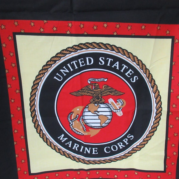 United States Marine Corps pillow fabric panel  that is out of print vintage and rare that is 15 inches by 16 inches in a black multi color.