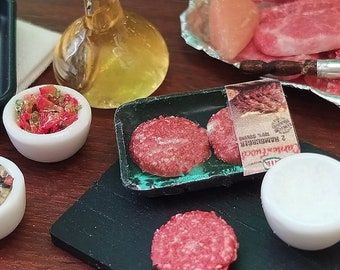 1:12 Scale - Artisan Handmade Miniature, Realistic Miniature Food for the Dollhouse, Packaged burgers