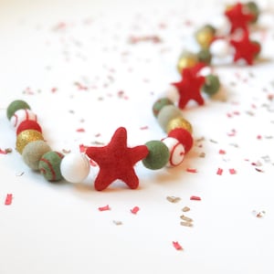 STAR felt ball garland, holiday felt ball garland, holiday garland, christmas garland, banner, bunting, holiday decor, christmas decor, star