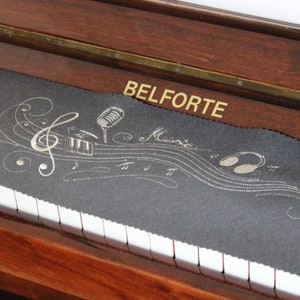 Piano runner made of gray wool felt with silver embroidery | Handmade keyboard runner | Custom piano cover | Gift for musician 050