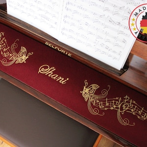 Key Runner Personalized Piano Runner Keyboard Cover Embroidered 100% Wool Bordeaux Red 810