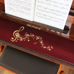 Wool Piano Runner with Music Embroidery – Table Runner for Piano, Gift for Musicians, Music Room Decor, Elegant Piano Cover 001