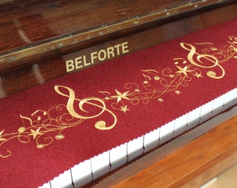 Piano runner key runner keyboard cover for piano key cover embroidered 100% wool Bordeaux red 250