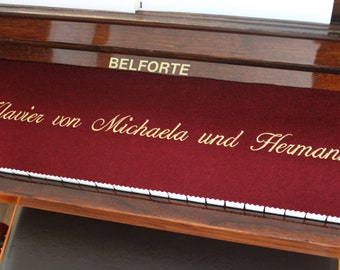 Keyboard runner Piano runner Keyboard cover for piano Keyboard cover embroidered 100% wool Bordeaux red individualized with desired text 090.2