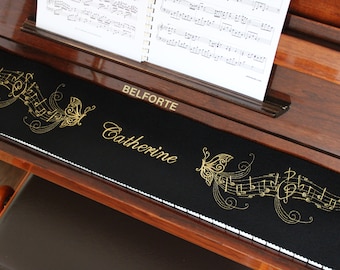 Key Runner Customized Piano Runner Keyboard Cover for Piano Keyboard Ceiling Embroidered 100% Wool Black 810