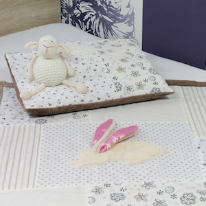 Baby blanket with pillow patchwork cuddly blanket Birth blanket 3D application rabbit, cream