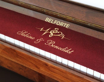 Klavierläufer Keyboard runner Keyboard cover for piano Keyboard ceiling embroidered with motif made of 100% wool Bordeaux red 010.1