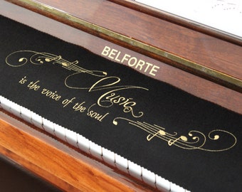 Piano runner keyboard cover for piano key cover embroidered 100% wool Black 040