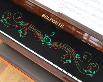 Piano Runner Keyboard Maker Keyboard Cover for Piano Keyboard Ceiling Embroidered 100% Wool Black Merry Christmas 710