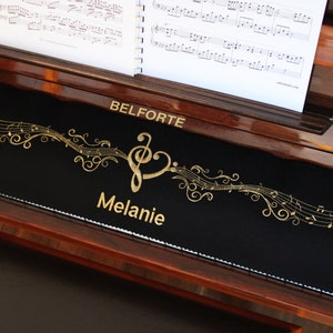 Personalized Piano Runner with Clef Heart – Name Embroidery – 16 Color Options – Music Keyboard Decor – Musician Gift Idea 420.1