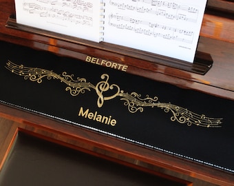 Personalized Piano Runner with Clef Heart – Name Embroidery – 16 Color Options – Music Keyboard Decor – Musician Gift Idea 420.1