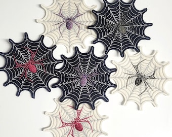 Spider Web Patch – Embroidery with Lurex Thread – Handmade Gothic Applique – Witch Decor – Creepy Spider Patch – Fantasy Embroidered Art