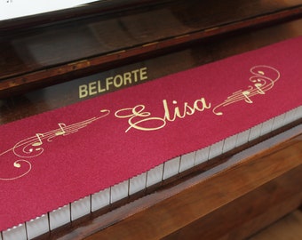 Piano runner key runner keyboard cover for piano key cover embroidered 100% wool bordeaux red 040.2 customized