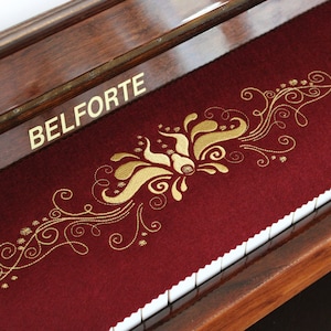 Baroque Piano Runner with Music Ornament • Embroidery on 100% Wool • Keyboard Cover Gift • Handmade Textile Art for Musicians 412