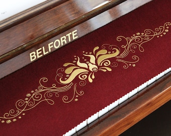 Piano runner keyboard cover for piano key cover embroidered 100% wool Bordeaux red 412