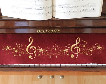 Piano runner key runner keyboard cover for piano key cover embroidered 100% wool Bordeaux red 250