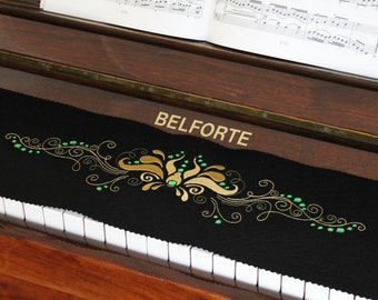 Piano runner keyboard cover for piano key cover embroidered 100% wool Black 412