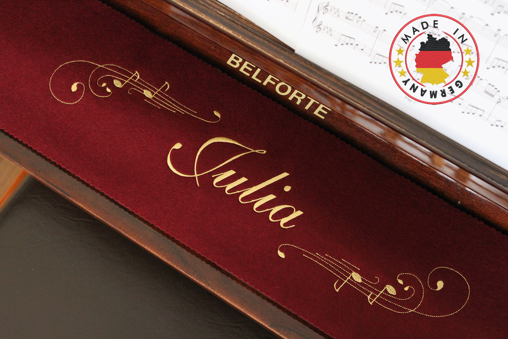 Personalized piano key cover runner – 100% wool – with name & music motif – 16 colors – perfect gift – bestseller! 040.2