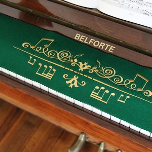 Piano Runner with Musical Ornament – Embroidered Music Notes & Swirls – Personalizable – Keyboard Cover, Gift for Musicians