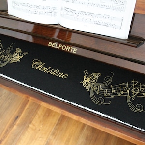 Key Runner Personalized Piano Runner Keyboard Cover Embroidered 100% Wool Black 810
